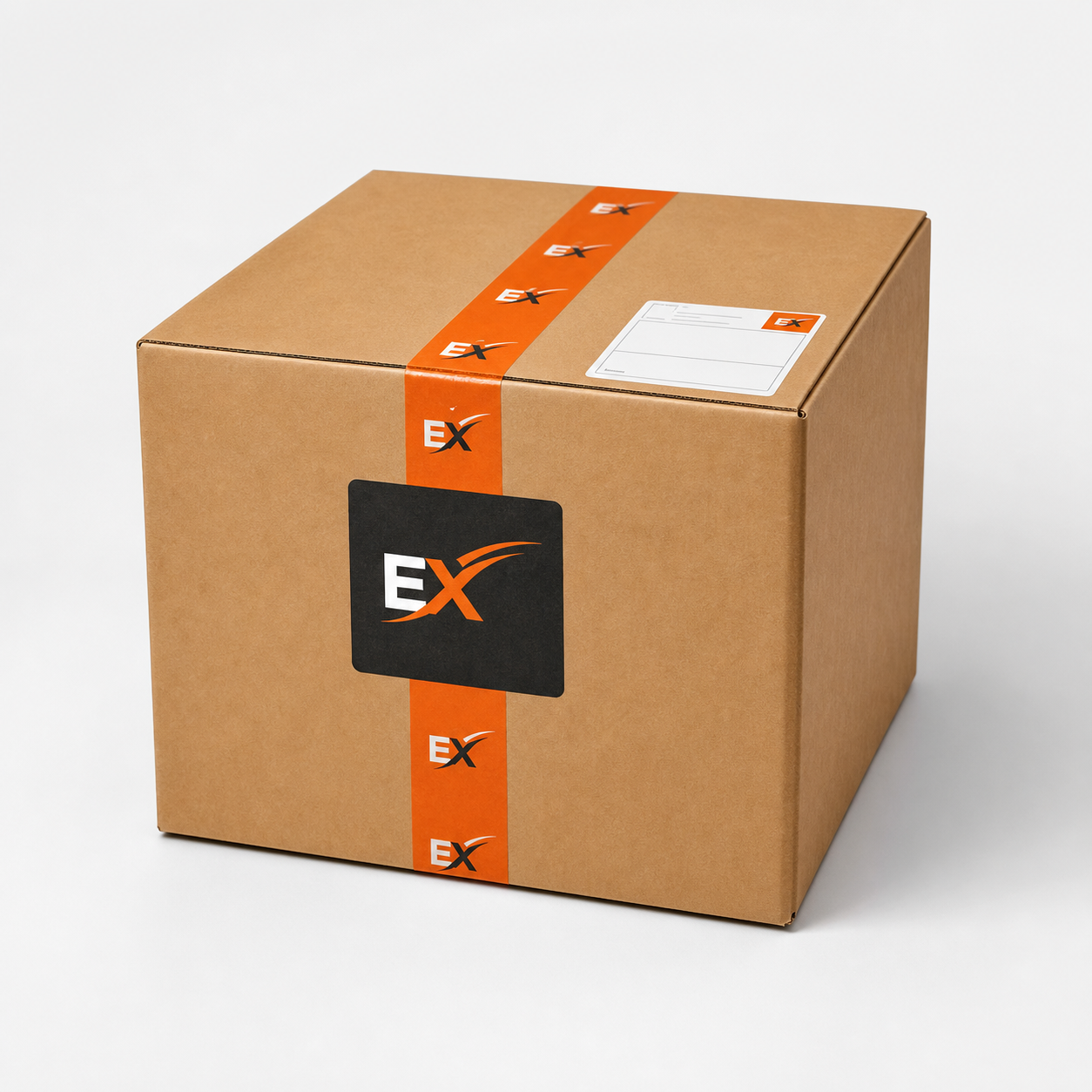 Caja Medium EconoXpress con cinta naranja y etiqueta